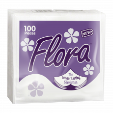 Flora Serviettes White - 100 Sheets